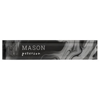 Simple Black Liquid Seamless Marble Personalized Nameplate