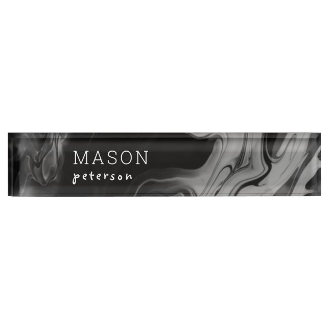 Simple Black Liquid Seamless Marble Personalized Nameplate (Front)