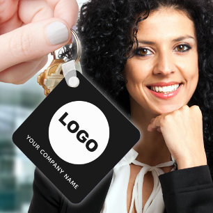 Simple Black Logo QR Code Scan Me Branding Key Ring