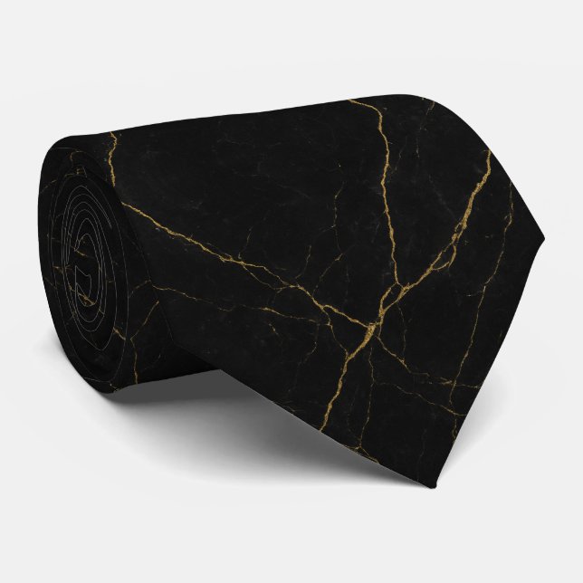 Simple Black Marble Texture with Subtle Gold Veins Tie (Rolled)
