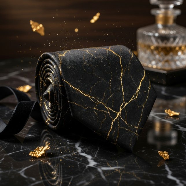 Simple Black Marble Texture with Subtle Gold Veins Tie (Creator Uploaded)