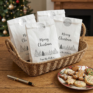Simple black Merry Christmas trees and stars Favour Bag
