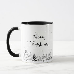 Simple black Merry Christmas trees and stars Mug