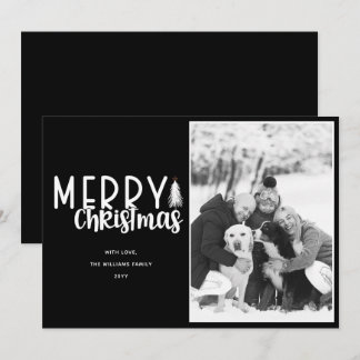 Simple Black Merry Christmas Typography Photo Holiday Card