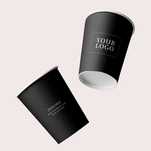 Simple Black Minimal Business Logo Custom Paper Cups (Creator Uploaded)