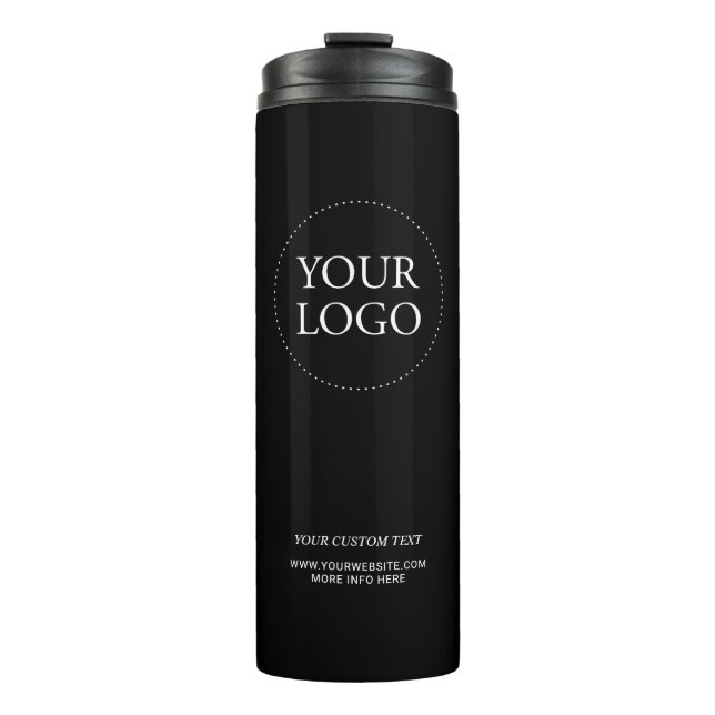 Simple Black Minimal Business Logo Custom Text Thermal Tumbler (Front)