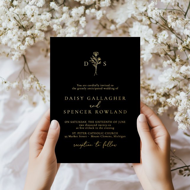 Simple Black Minimalist Floral Monogram Wedding (Creator Uploaded)