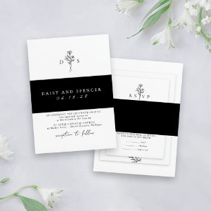 Simple Black Minimalist Names Classic Wedding Invitation Belly Band