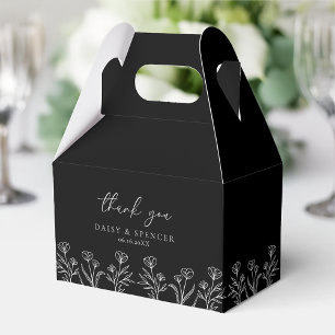 Simple Black Modern Floral Outline Wedding Gable Favour Box