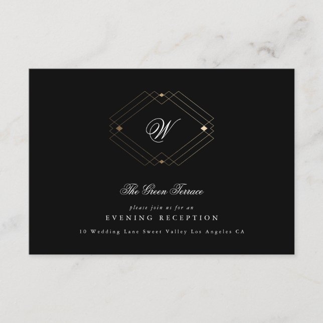 Simple Black Modern Geometric Gold Wedding Enclosure Card (Front)