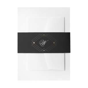 Simple Black Modern Geometric Gold Wedding Invitation Belly Band