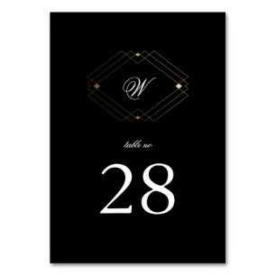 Simple Black Modern Geometric Gold Wedding Table Number