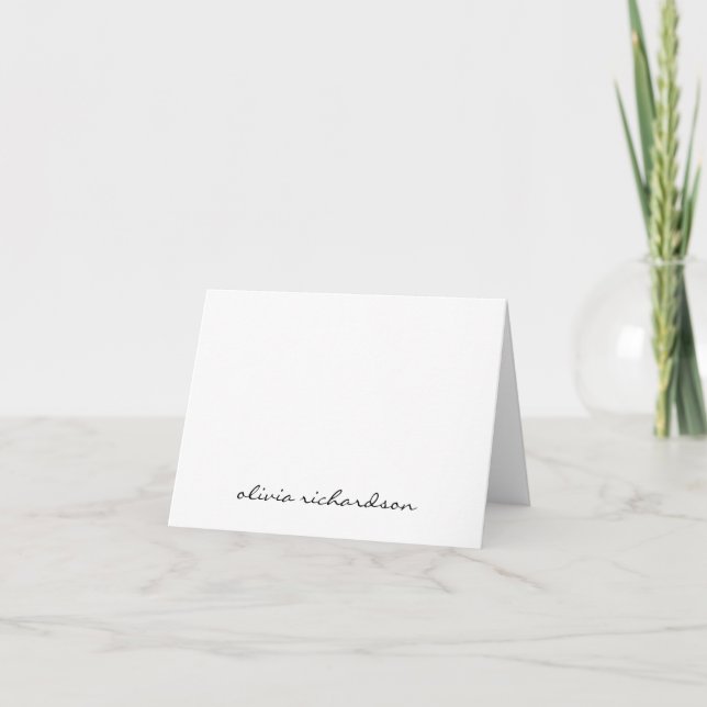 Simple Black Modern Handwritten Elegant Script Note Card (Front)