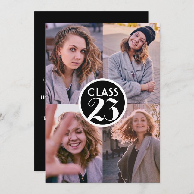 Simple Black Modern Minimal Graduation Photo Party Invitation (Front/Back)