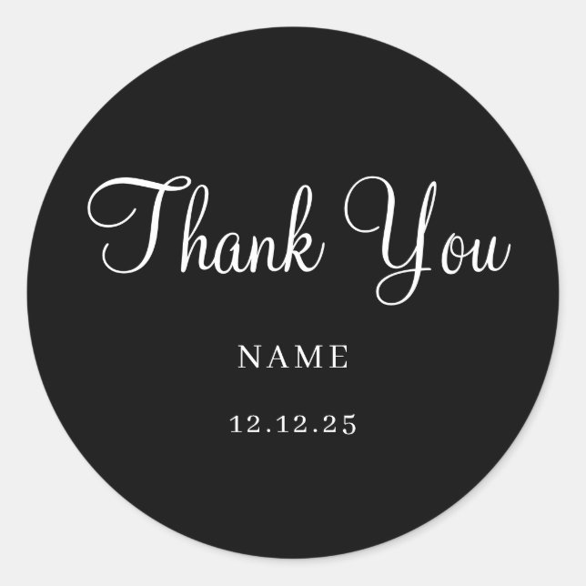 Simple black Modern Minimalist Wedding Classic Round Sticker (Front)