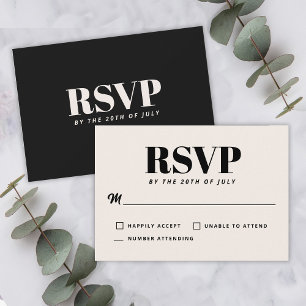 Simple Black Modern Minimalist Wedding RSVP Card