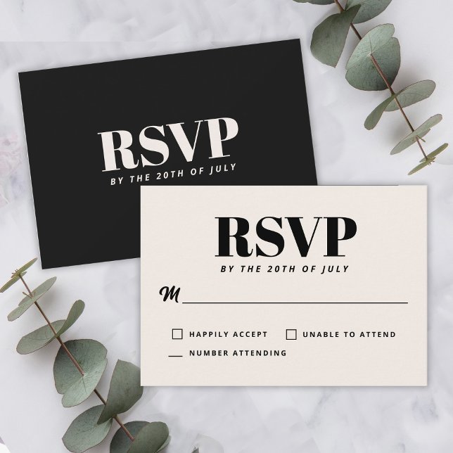 Simple Black Modern Minimalist Wedding RSVP Card (Creator Uploaded)