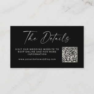 Simple Black Modern Script Wedding QR Code Website Enclosure Card