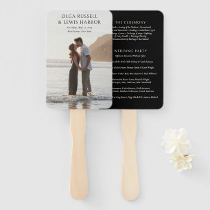 Simple Black Modern Wedding Program Hand Fan