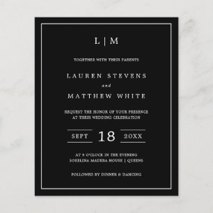 Simple Black Monogram Budget Wedding Invite