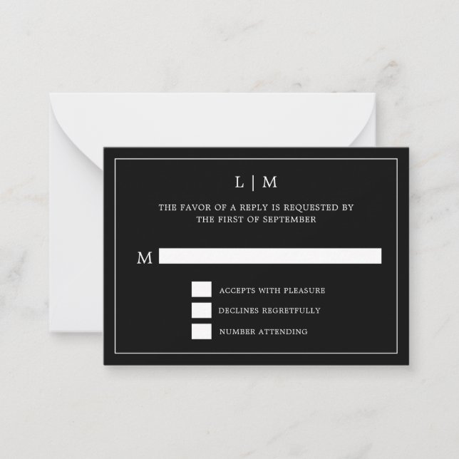 Simple Black Monogram Elegant Wedding Card (Front)