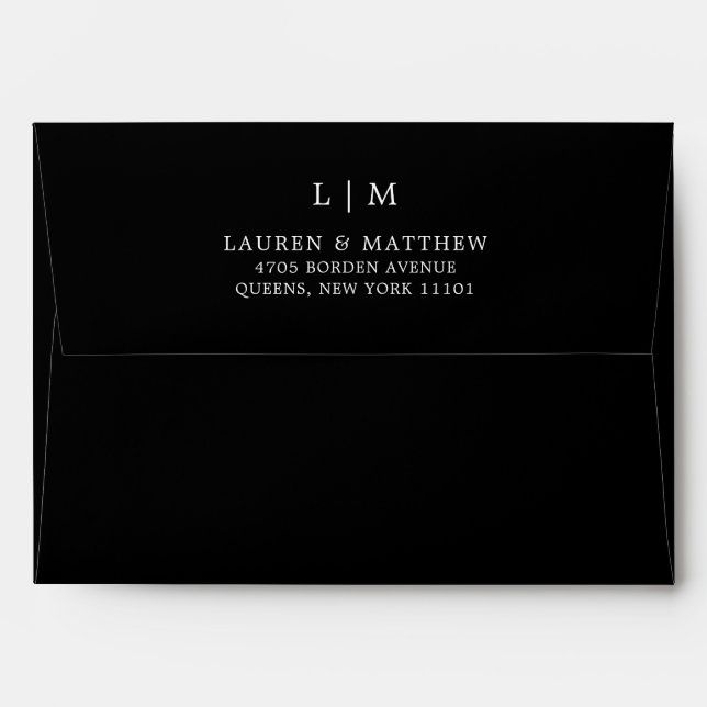 Simple Black Monogram Elegant Wedding Envelope (Back (Top Flap))