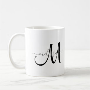 Simple Black Monogram Grey Name on White Coffee Mug