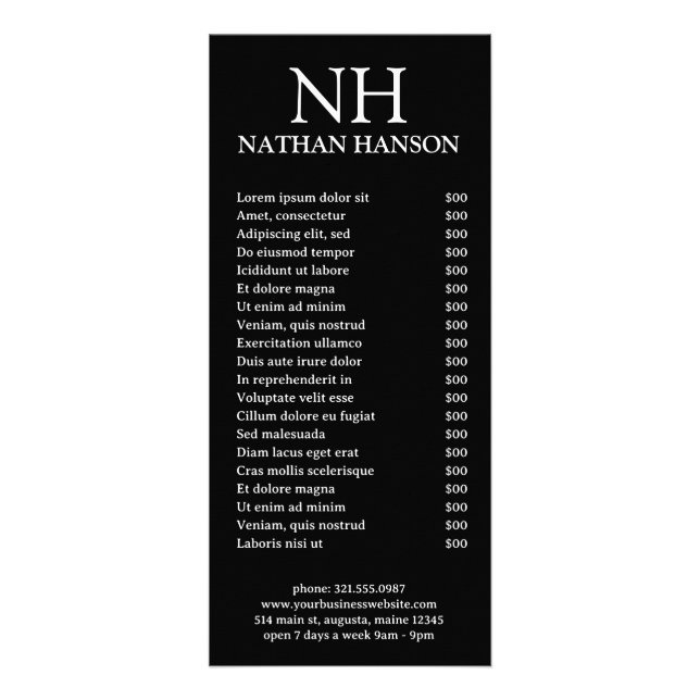 Simple Black Monogram Modern Rack Card (Front)