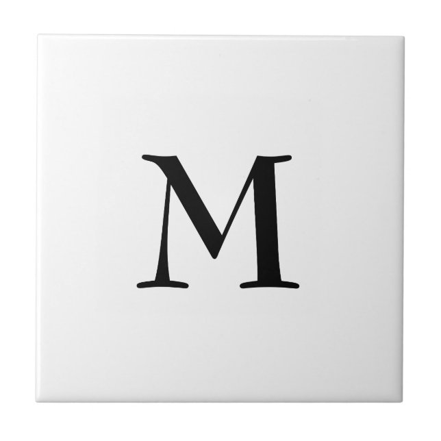 Simple black monogram on white ceramic tile (Front)