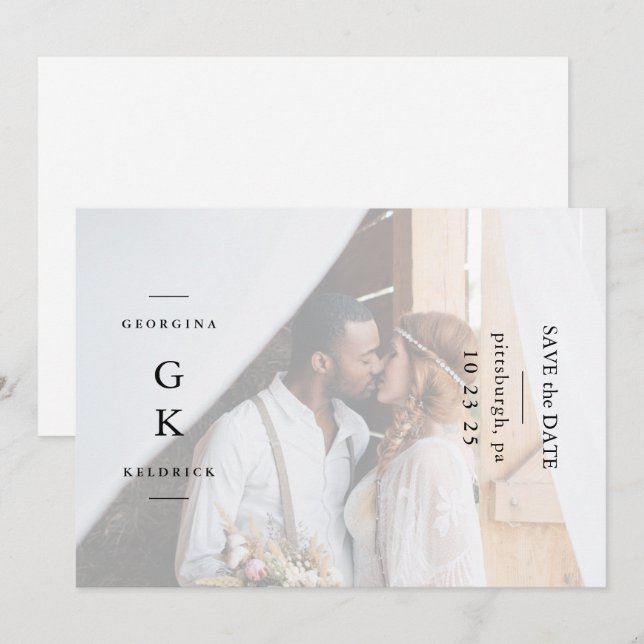 Simple Black Monogram One Photo Wedding Save The Date (Front/Back)