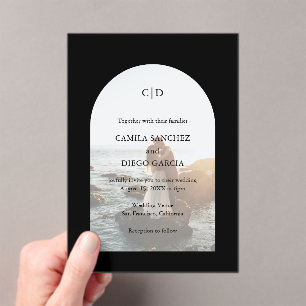 Simple Black Monogram Photo Arch Modern Wedding Acrylic Invitations