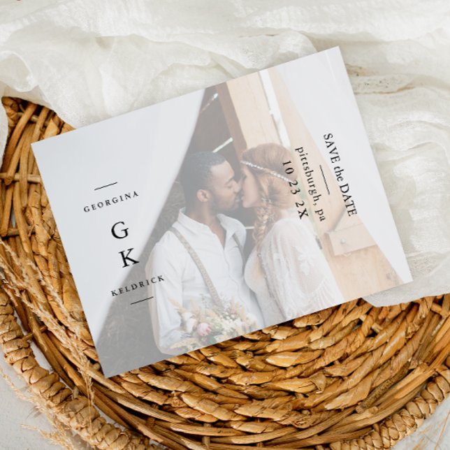 Simple Black Monogram Photo Wedding Save the Date Postcard (Creator Uploaded)