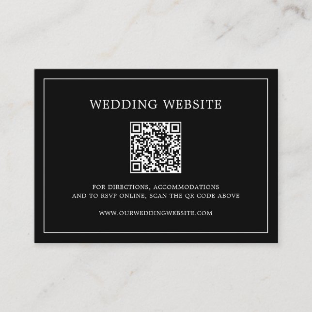 Simple Black Monogram QR Code Elegant Wedding Enclosure Card (Front)
