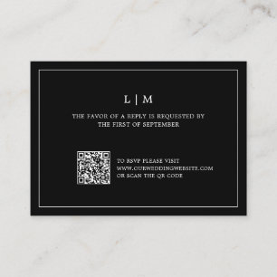 Simple Black Monogram QR Code Elegant Wedding RSVP Card