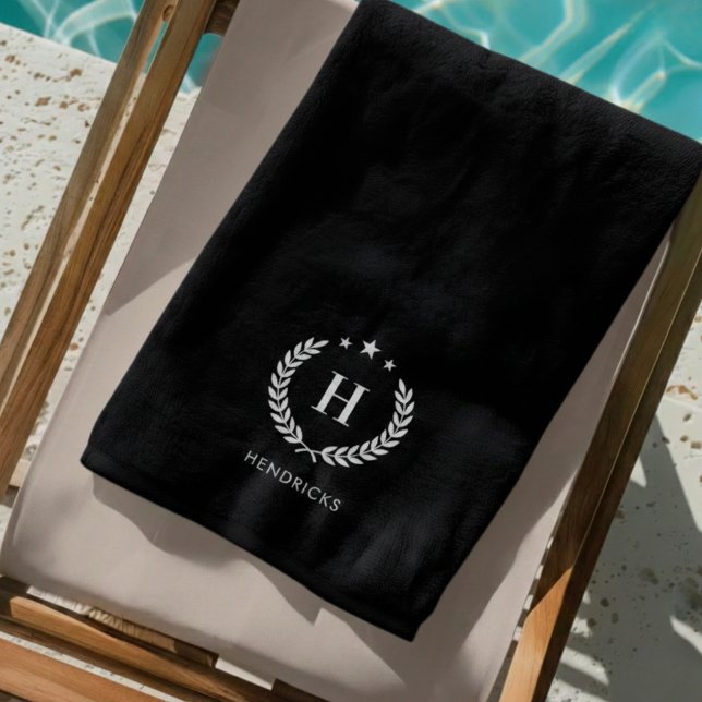 Simple Black | Monogram Stylish Modern Minimalist Beach Towel (Creator Uploaded)