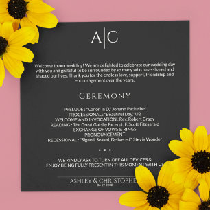 Simple Black Noir Monogram Wedding Ceremony Program