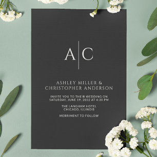 Simple Black Noir Monogram Wedding Invitation