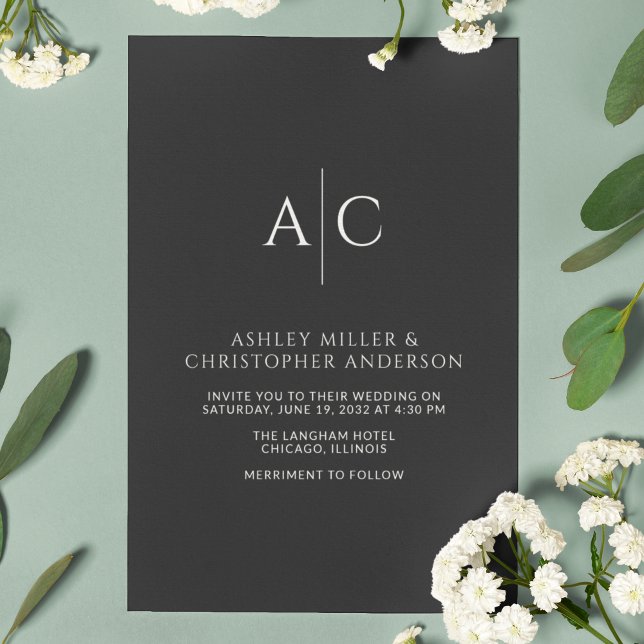 Simple Black Noir Monogram Wedding Invitation (Creator Uploaded)