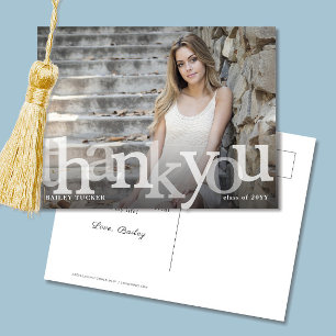 Simple Black Ombre Photo Graduation Thank You Postcard