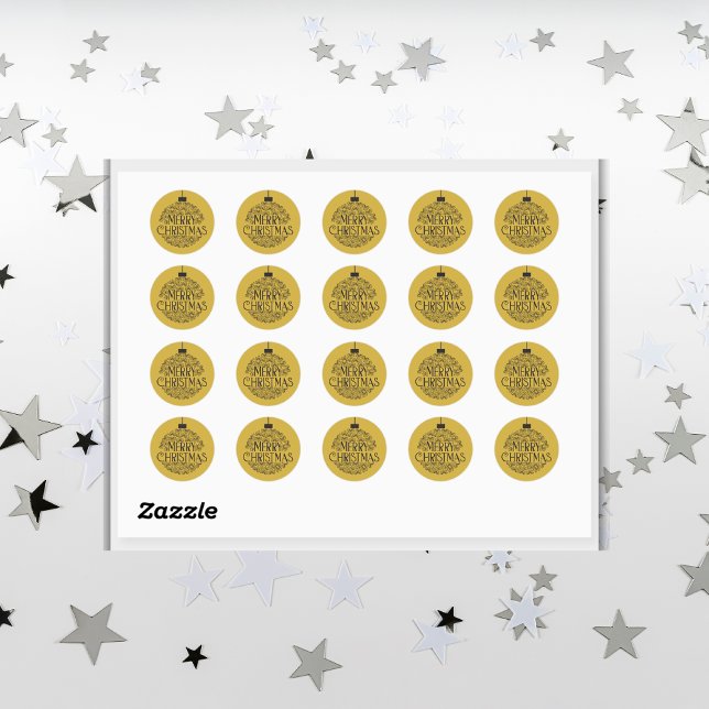 Simple Black on Gold Merry Christmas |  Classic Round Sticker (Creator Uploaded)
