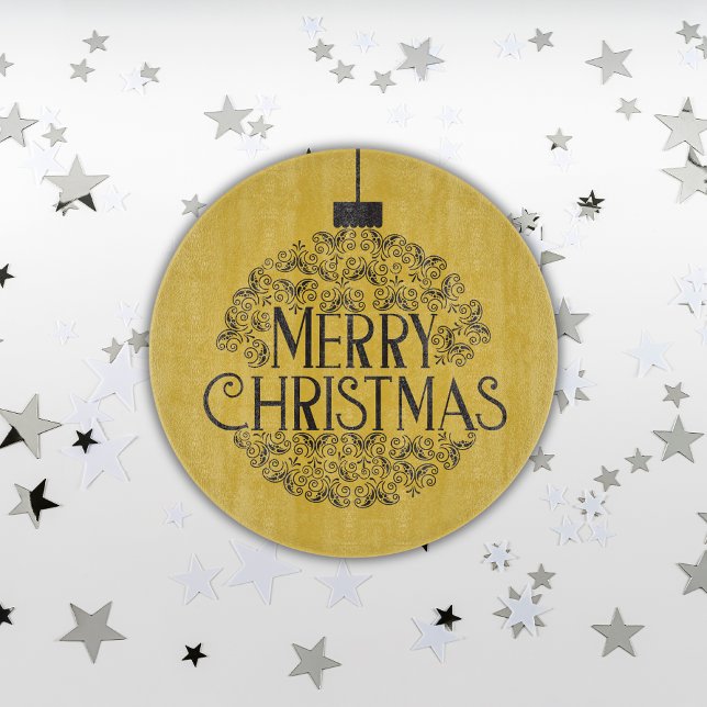 Simple Black on Gold Merry Christmas | Glass  Cutting Board (Creator Uploaded)