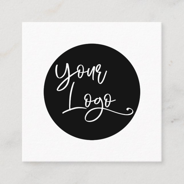 Simple Black on White Add Your Custom Logo Square Business Card (Front)