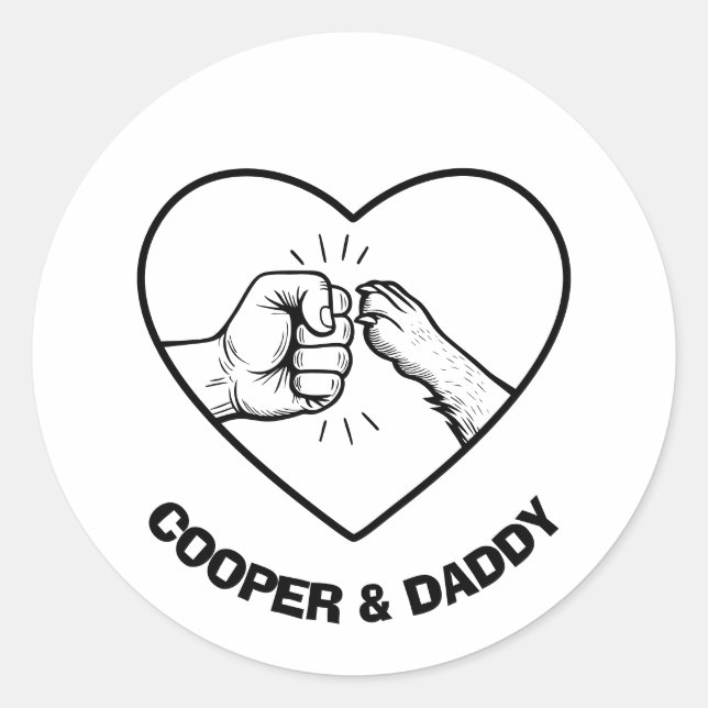 Simple Black Outline Dog and Dad Fist Bump Classic Round Sticker (Front)