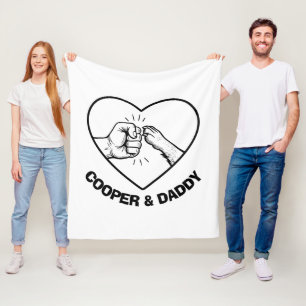 Simple Black Outline Dog and Dad Fist Bump Fleece Blanket