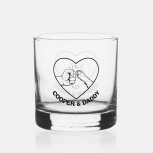 Simple Black Outline Dog and Dad Fist Bump Whiskey Glass