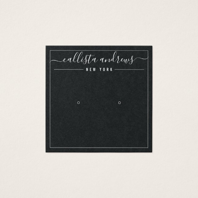Simple Black Paper Cursive Earring Display Card (Front)