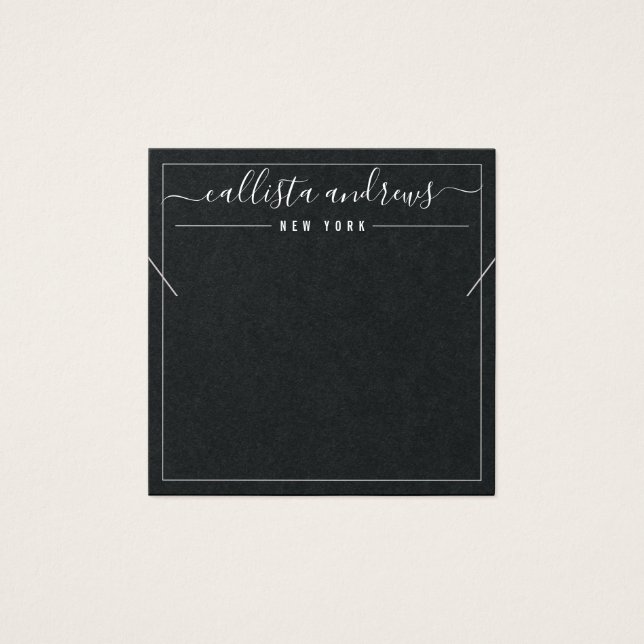Simple Black Paper Cursive Necklace Display Card (Front)