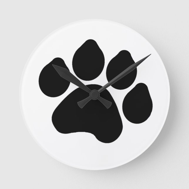 SImple Black Paw Print ANIMAL LOVER Round Clock (Front)