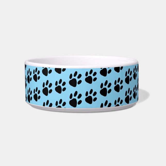Simple Black Paw Print Pattern on Blue Bowl (Front)