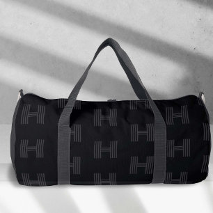 Simple Black, Personalised Monogram Pattern boys Duffle Bag